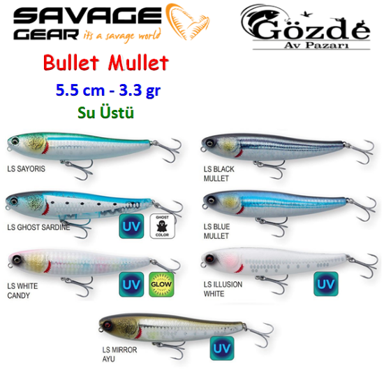 Savage Gear Bullet Mullet 5.5 cm 3.3 gr ( Su Üstü ) resmi